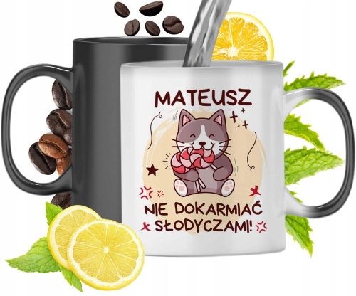 Kubek Magiczny Dla Mateusza Czarny Matowy z Nadrukiem ze Zdjęciem 330ml
