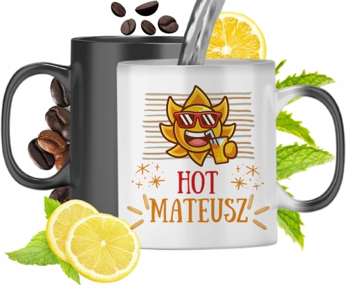 Kubek Magiczny Dla Mateusza Czarny Matowy z Nadrukiem ze Zdjęciem 330ml