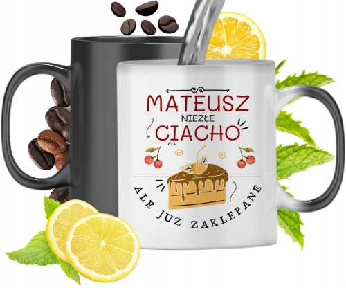 Kubek Magiczny Dla Mateusza Czarny Matowy z Nadrukiem ze Zdjęciem 330ml