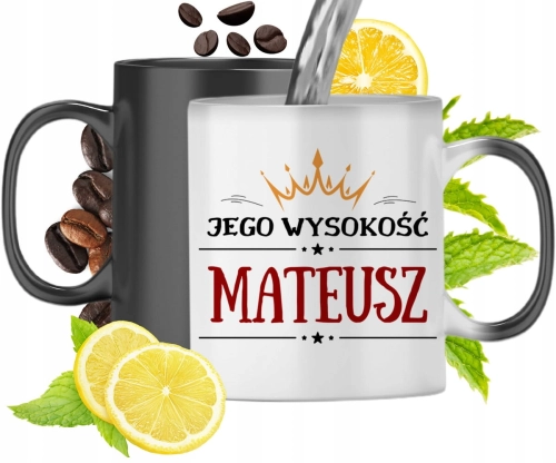 Kubek Magiczny Dla Mateusza Czarny Matowy z Nadrukiem ze Zdjęciem 330ml