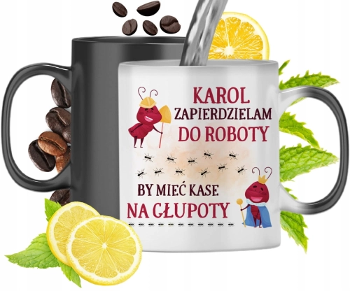 Kubek Magiczny Dla Karola Czarny Matowy z Nadrukiem ze Zdjęciem 330ml