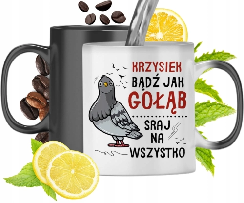 Kubek Magiczny Dla Krzyśka Czarny Matowy z Nadrukiem ze Zdjęciem 330ml