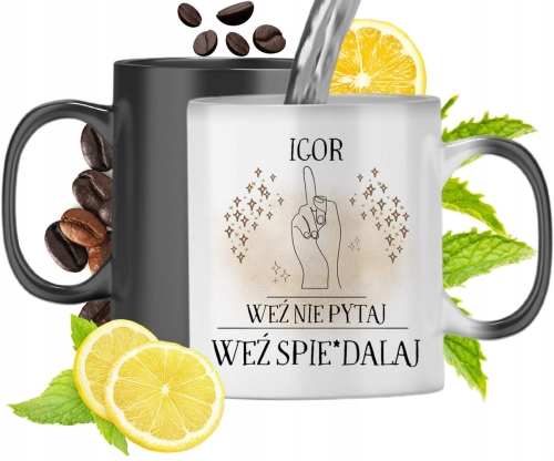 Kubek Magiczny Dla Igora Czarny Matowy z Nadrukiem ze Zdjęciem 330ml