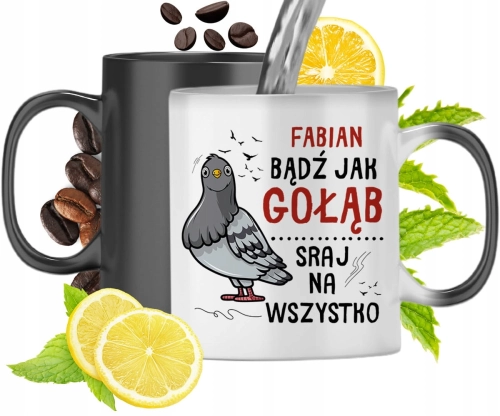 Kubek Magiczny Dla Fabiana Czarny Matowy z Nadrukiem ze Zdjęciem 330ml