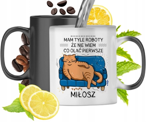 Kubek Magiczny Dla Miłosza Czarny Matowy z Nadrukiem ze Zdjęciem 330ml