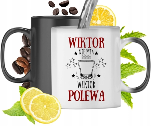 Kubek Magiczny Dla Wiktora Czarny Matowy z Nadrukiem ze Zdjęciem 330ml