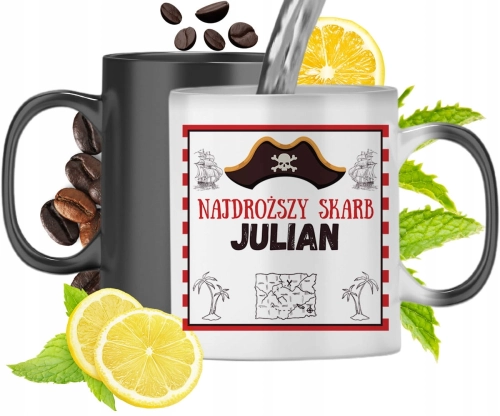Kubek Magiczny Dla Juliana Czarny Matowy z Nadrukiem ze Zdjęciem 330ml