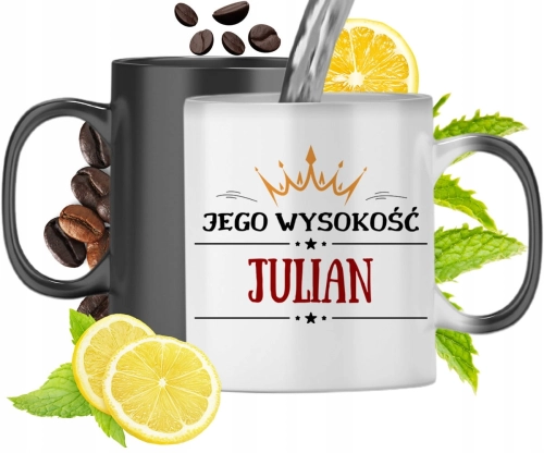 Kubek Magiczny Dla Juliana Czarny Matowy z Nadrukiem ze Zdjęciem 330ml