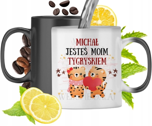 Kubek Magiczny Dla Michała Czarny Matowy z Nadrukiem ze Zdjęciem 330ml