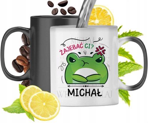 Kubek Magiczny Dla Michała Czarny Matowy z Nadrukiem ze Zdjęciem 330ml