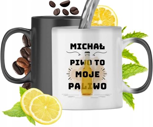 Kubek Magiczny Dla Michała Czarny Matowy z Nadrukiem ze Zdjęciem 330ml