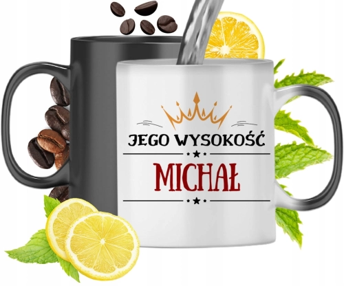 Kubek Magiczny Dla Michała Czarny Matowy z Nadrukiem ze Zdjęciem 330ml