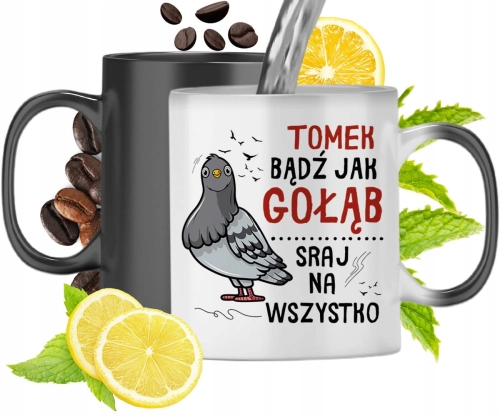 Kubek Magiczny Dla Tomka Czarny Matowy z Nadrukiem ze Zdjęciem 330ml