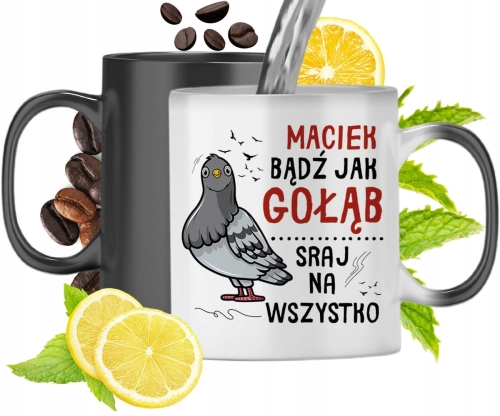 Kubek Magiczny Dla Maćka Czarny Matowy z Nadrukiem ze Zdjęciem 330ml