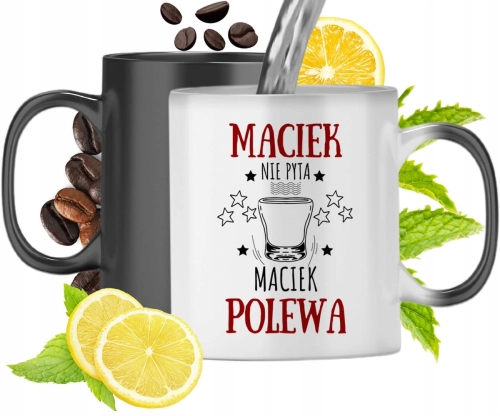 Kubek Magiczny Dla Maćka Czarny Matowy z Nadrukiem ze Zdjęciem 330ml