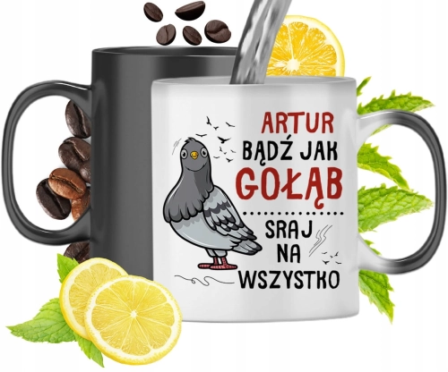 Kubek Magiczny Dla Artura Czarny Matowy z Nadrukiem ze Zdjęciem 330ml