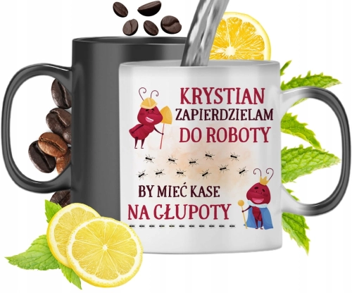 Kubek Magiczny Dla Krystiana Czarny Matowy z Nadrukiem ze Zdjęciem 330ml