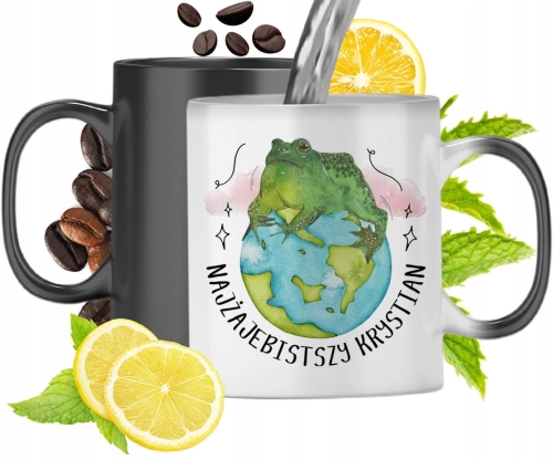 Kubek Magiczny Dla Krystiana Czarny Matowy z Nadrukiem ze Zdjęciem 330ml
