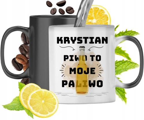 Kubek Magiczny Dla Krystiana Czarny Matowy z Nadrukiem ze Zdjęciem 330ml