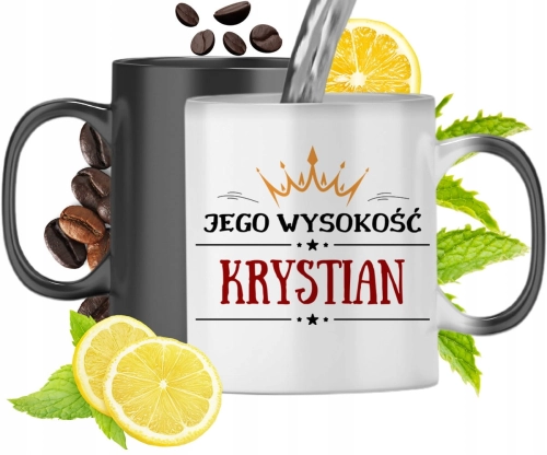 Kubek Magiczny Dla Krystiana Czarny Matowy z Nadrukiem ze Zdjęciem 330ml