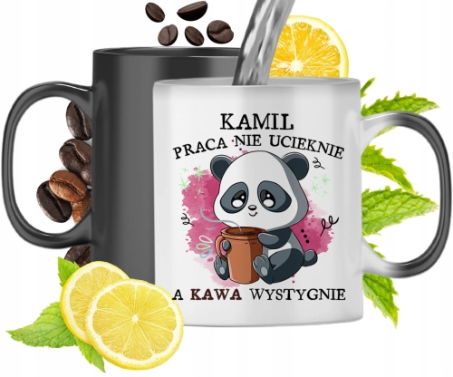Kubek Magiczny Dla Kamila Czarny Matowy z Nadrukiem ze Zdjęciem 330ml