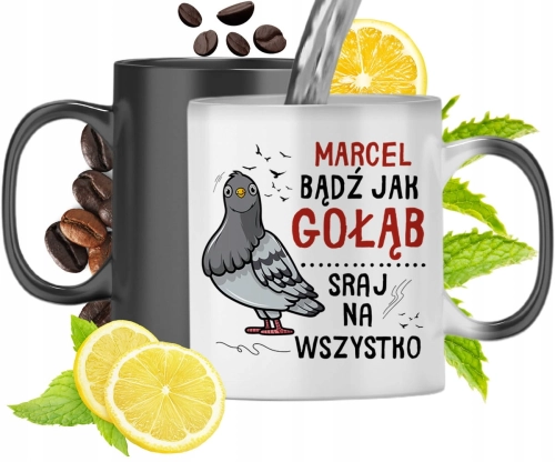 Kubek Magiczny Dla Marcela Czarny Matowy z Nadrukiem ze Zdjęciem 330ml