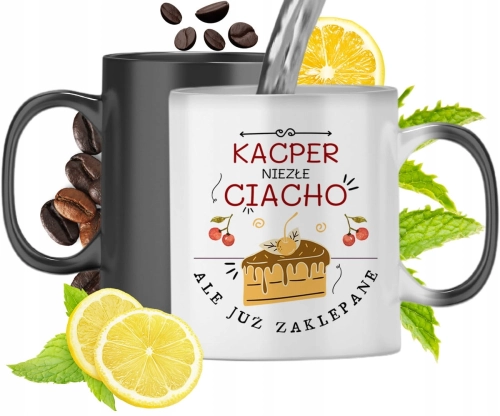 Kubek Magiczny Dla Kacpra Czarny Matowy z Nadrukiem ze Zdjęciem 330ml