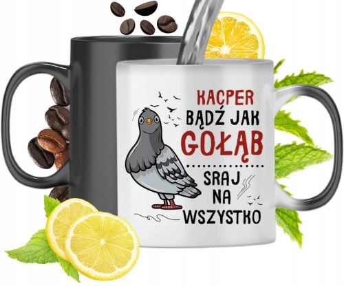 Kubek Magiczny Dla Kacpra Czarny Matowy z Nadrukiem ze Zdjęciem 330ml
