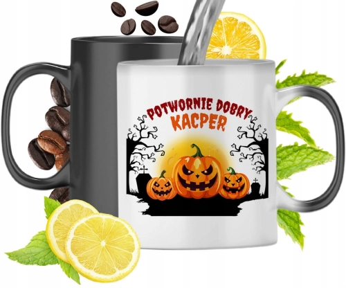 Kubek Magiczny Dla Kacpra Czarny Matowy z Nadrukiem ze Zdjęciem 330ml