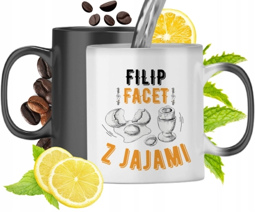 Kubek Magiczny Dla Filipa Czarny Matowy z Nadrukiem ze Zdjęciem 330ml