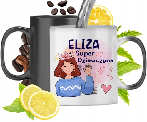Kubek Magiczny Dla Elizy Czarny Matowy z Nadrukiem ze Zdjęciem 330ml