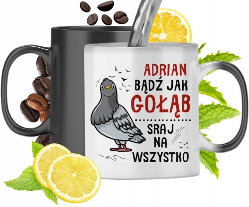 Kubek Magiczny Dla Adriana Czarny Matowy z Nadrukiem ze Zdjęciem 330ml