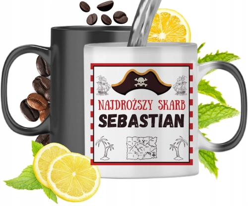Kubek Magiczny Dla Sebastiana Czarny Matowy z Nadrukiem ze Zdjęciem 330ml