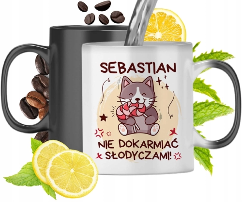 Kubek Magiczny Dla Sebastiana Czarny Matowy z Nadrukiem ze Zdjęciem 330ml