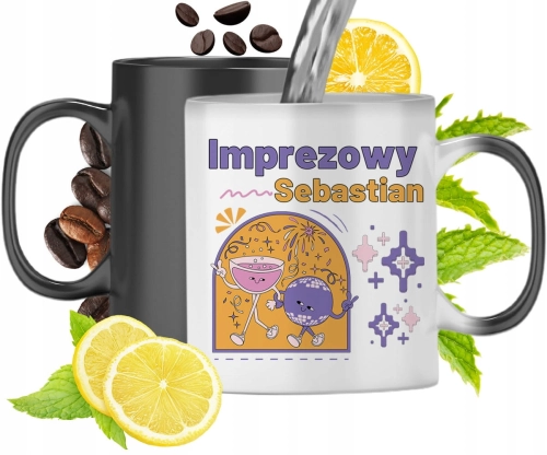 Kubek Magiczny Dla Sebastiana Czarny Matowy z Nadrukiem ze Zdjęciem 330ml