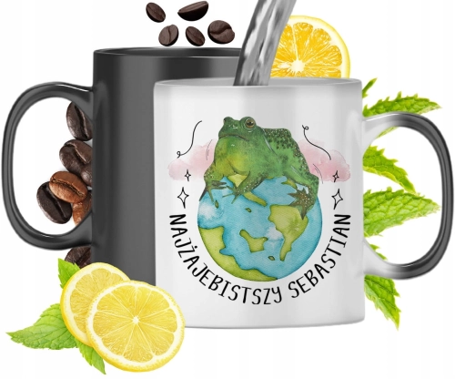 Kubek Magiczny Dla Sebastiana Czarny Matowy z Nadrukiem ze Zdjęciem 330ml