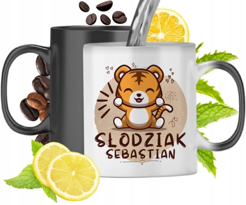 Kubek Magiczny Dla Sebastiana Czarny Matowy z Nadrukiem ze Zdjęciem 330ml