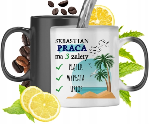 Kubek Magiczny Dla Sebastiana Czarny Matowy z Nadrukiem ze Zdjęciem 330ml