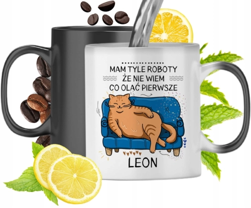 Kubek Magiczny Dla Leona Czarny Matowy z Nadrukiem ze Zdjęciem 330ml
