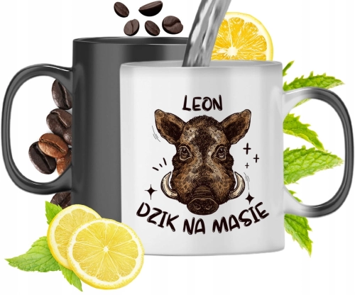 Kubek Magiczny Dla Leona Czarny Matowy z Nadrukiem ze Zdjęciem 330ml