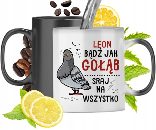 Kubek Magiczny Dla Leona Czarny Matowy z Nadrukiem ze Zdjęciem 330ml