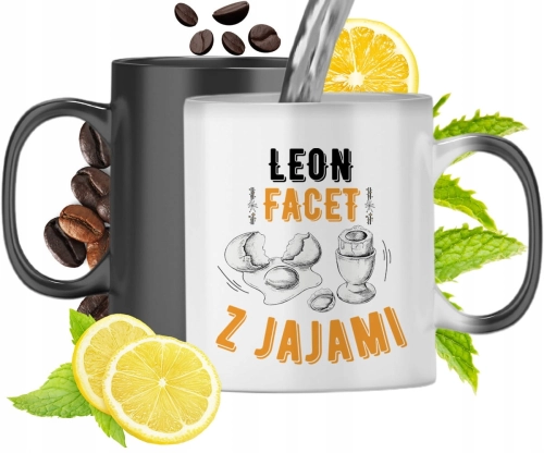 Kubek Magiczny Dla Leona Czarny Matowy z Nadrukiem ze Zdjęciem 330ml