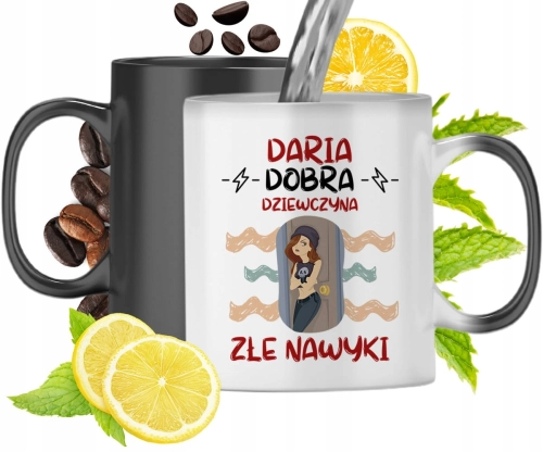 Kubek Magiczny Dla Darii Czarny Matowy z Nadrukiem ze Zdjęciem 330ml