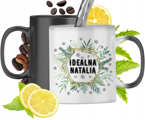 Kubek Magiczny Dla Natalii Czarny Matowy z Nadrukiem ze Zdjęciem 330ml