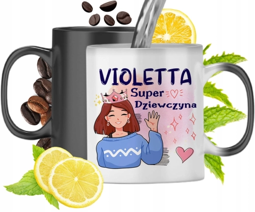 Kubek Magiczny Dla Violetty Czarny Matowy z Nadrukiem ze Zdjęciem 330ml