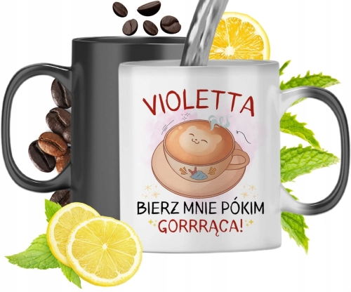 Kubek Magiczny Dla Violetty Czarny Matowy z Nadrukiem ze Zdjęciem 330ml