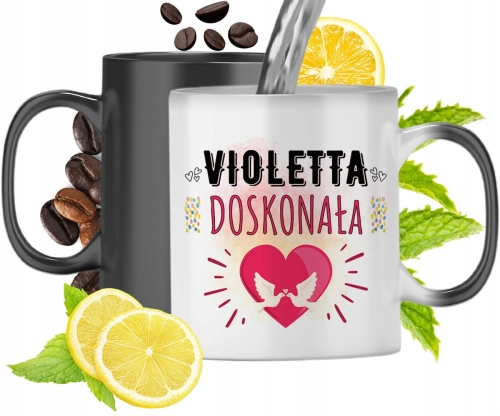 Kubek Magiczny Dla Violetty Czarny Matowy z Nadrukiem ze Zdjęciem 330ml