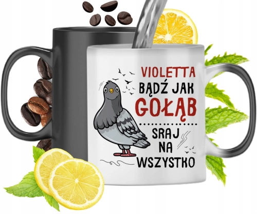 Kubek Magiczny Dla Violetty Czarny Matowy z Nadrukiem ze Zdjęciem 330ml