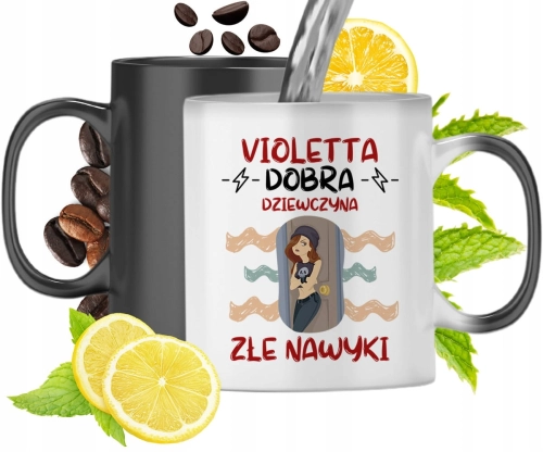 Kubek Magiczny Dla Violetty Czarny Matowy z Nadrukiem ze Zdjęciem 330ml