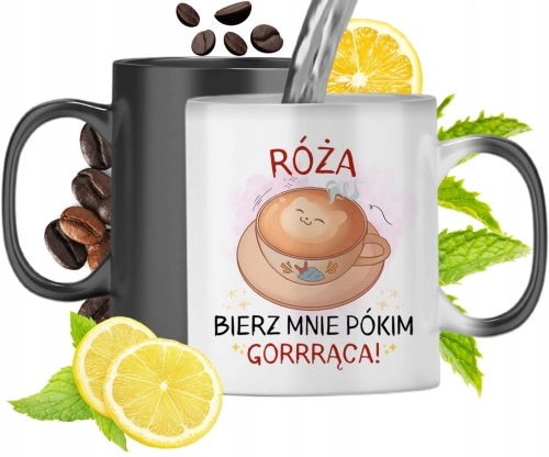 Kubek Magiczny Dla Róży Czarny Matowy z Nadrukiem ze Zdjęciem 330ml